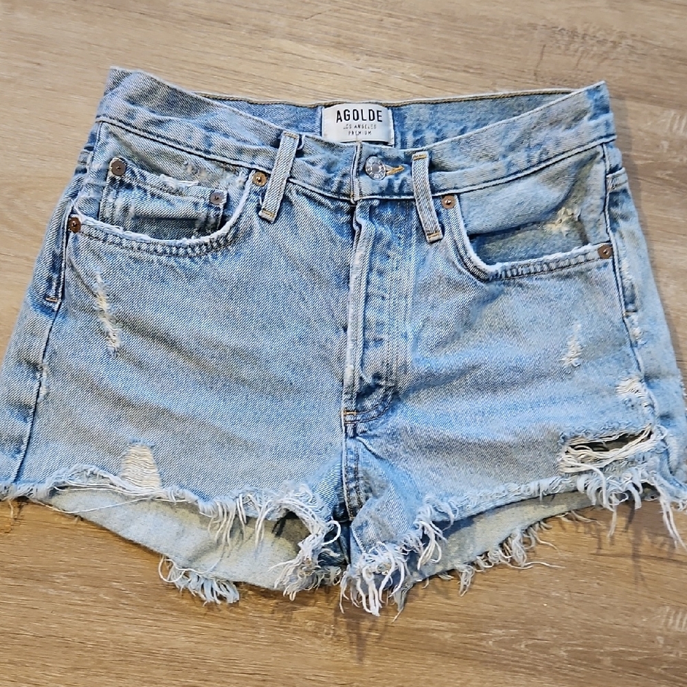 AGOLDE Women's Distressed Denim Shorts - Light Blue